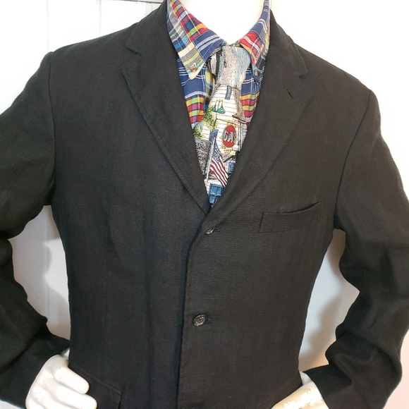 Mens Ralph Lauren Black Linen Blazer Jacket Sz L - Picture 2 of 7
